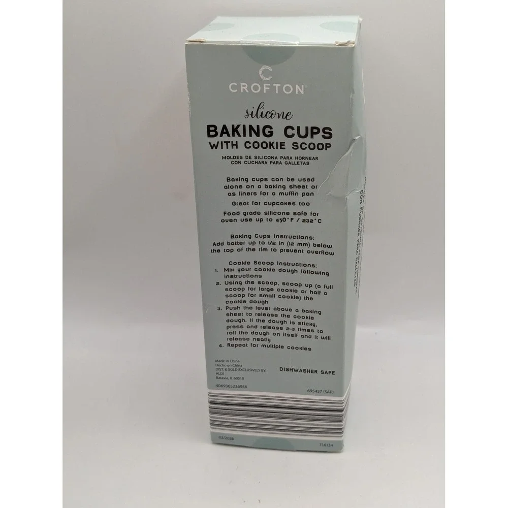 Crofton‎ 7 Piece Silicone Baking Cups with Cookie Scoop Pastel Colors New